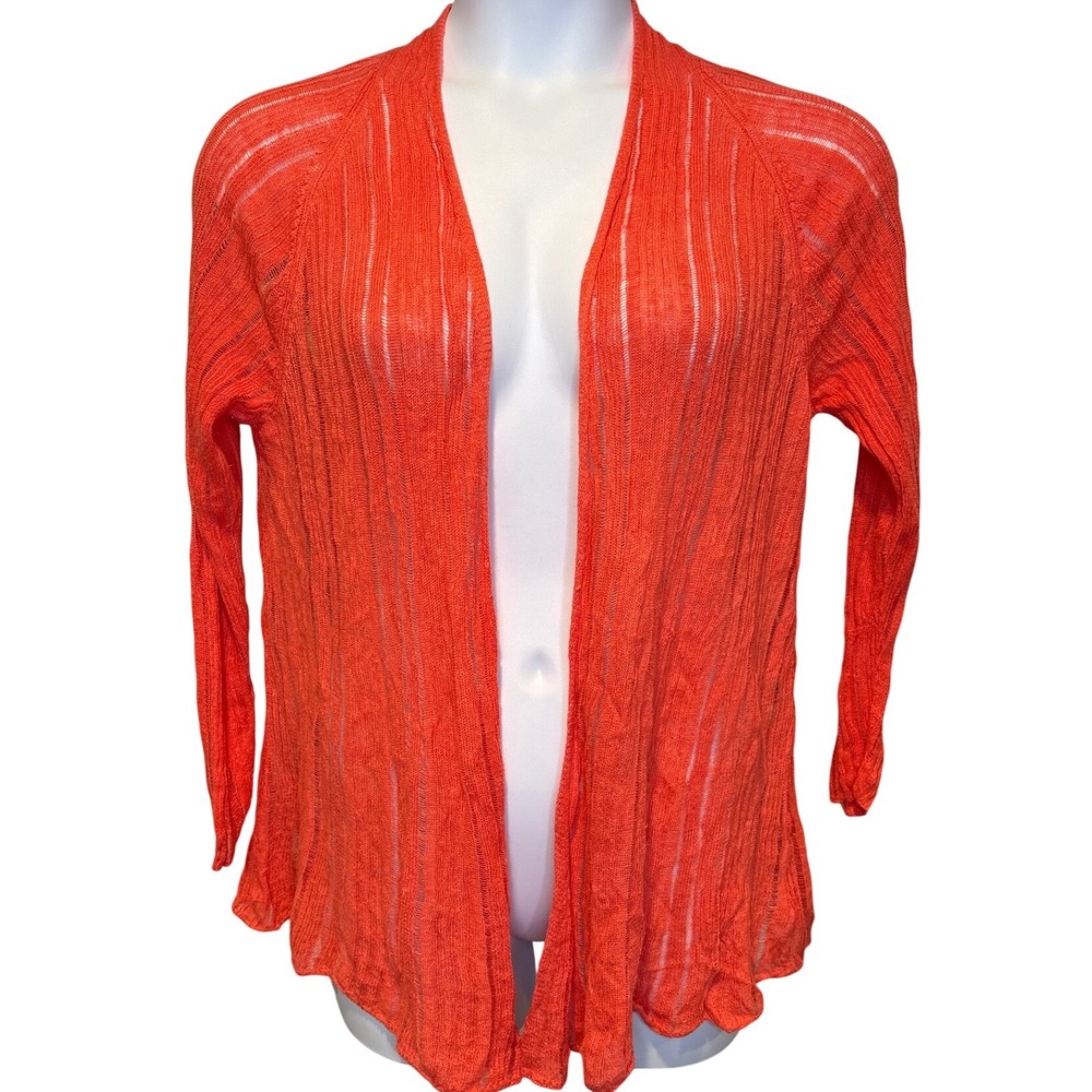 Tahari Womens Orange 100% Linen Open Front Cardigan Sweater Sz‎ 2X Coastal Boho